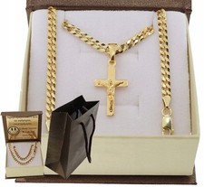 Herren Halskette Panzerkette Silber 585 Gold 14k Kreuz Schmuck 50cm
