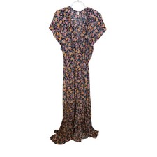 Old Navy Blue Pink Floral Print Wrap Dress Pockets Maxi Size XXL TALL NEW