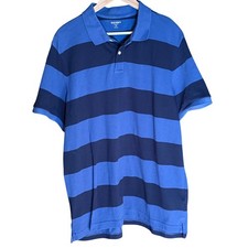 Old Navy Mens Classic Fit XXL Blue Navy Striped Polo Shirt Short Sleeve GO-DRY