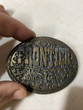 Vintage 1970 s Frontier Hotel Las Vegas Nevada Brass Belt Buckle