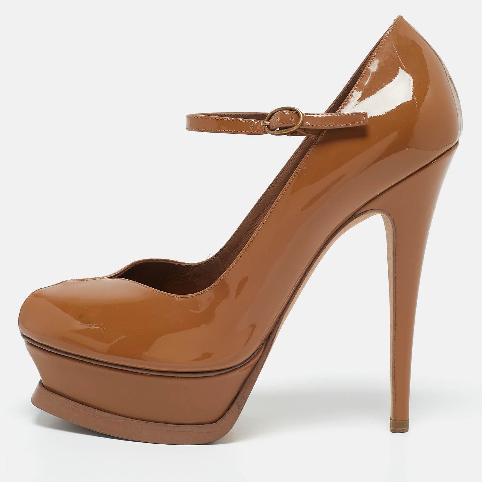 Yves Saint Laurent Brown Patent Leather Mary Jane Pumps EU 37.5