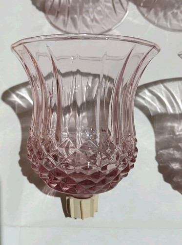 Vtg Home Interior Pink Plum Glass Candle Votives Holder Cathedral Diamond Set 4 - Picture 5 of 16