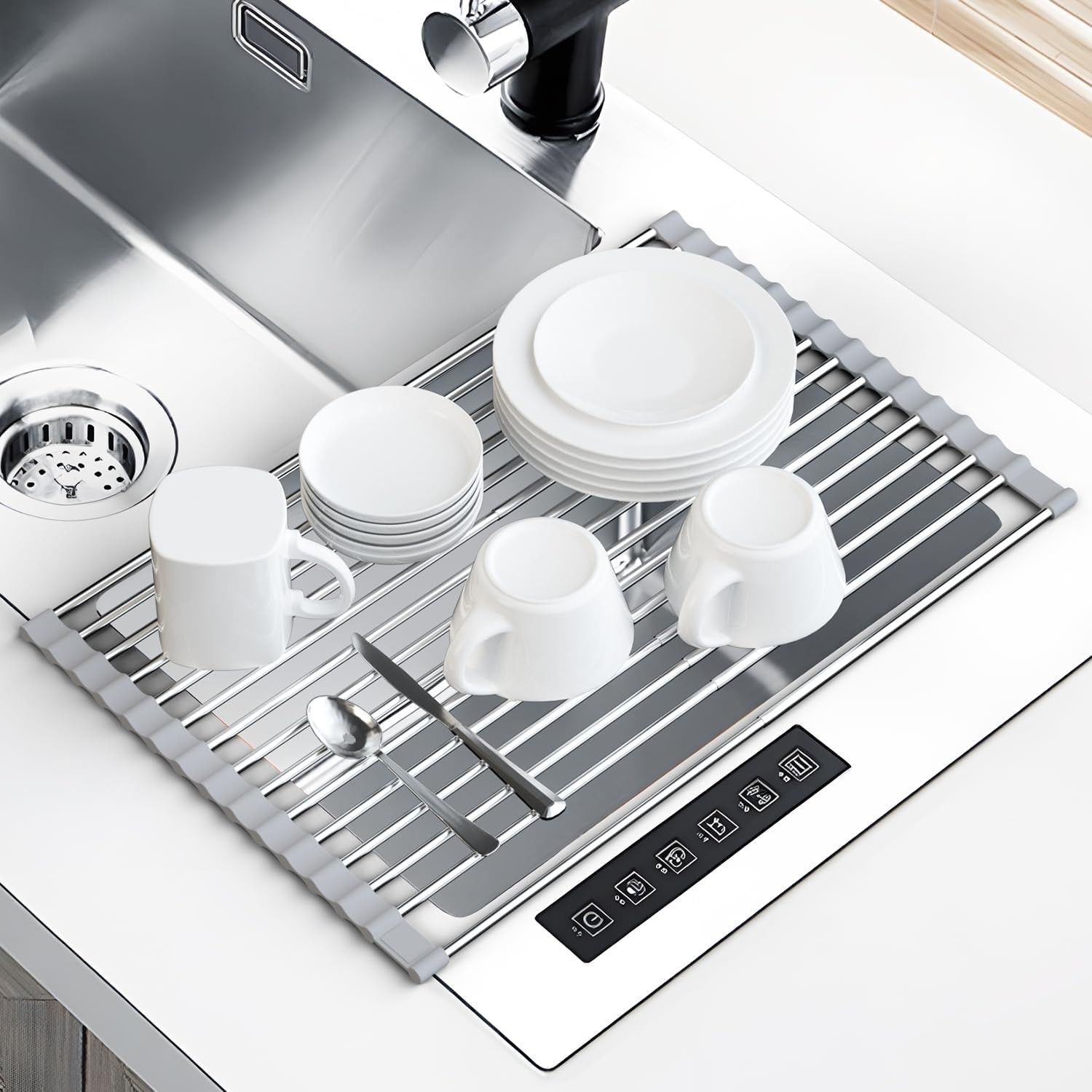 Drying Rack Kitchen - Over The Sink Dish Drainer Collapsible Accessories Roll Up