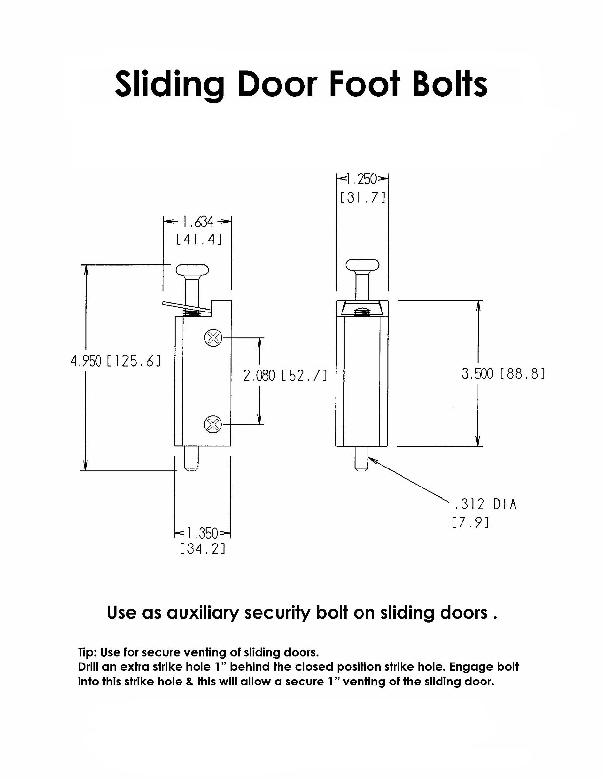 Sliding Patio Door Security Deadbolt Foot Lock Hardware in 11 Finishes