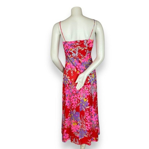 Vintage Saks Fifth Avenue Kleid Nachthemd Blumen lebendig gerafft Mieder Slinky - Bild 3 von 14