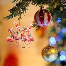 Festive Flamingo Siblings Acrylic Hanging Ornament - Charming Christmas