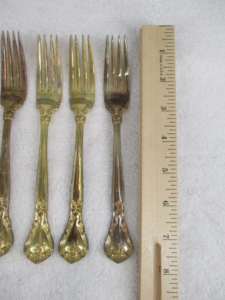 Cubiertos barrocos dorados Godinger cubiertos clásicos galvanoplastia dorada horquilla de 6 piezas Foto 4 de 4