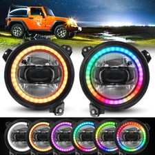 2pcs 9 Led Headlights Rgb Halo Angel Eyes For 18-24 Jeep Wrangler Jl Gladiator