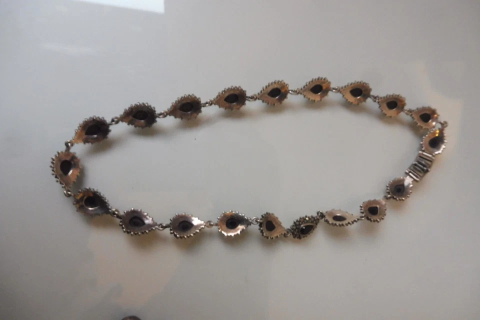 Muy Bonita, Vieja Cadena De Plata 925, Collar Macizo Con Ónix Y Marcasita - Imagen 4 de 4