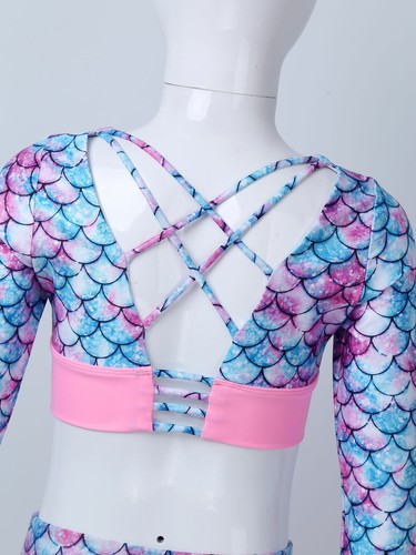 Kids Girls Gymnastics Dance Fitness Outfits Crop Top+Shorts Set Dancewear Suit - Picture 16 of 16