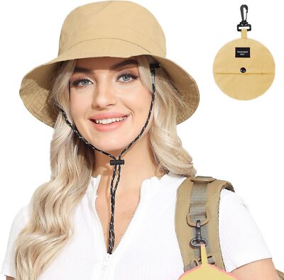 Womens Packable Waterproof Bucket Hat Men UV Protection Sun One Size, Khaki 
