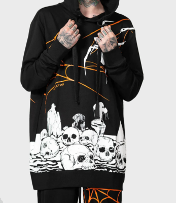 Killstar Pumpkin Reaper Hoodie Spider Graveyard Skull Webs Goth
