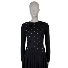 70773 auth CHANEL black mohair 2014 14B PEARL EMBELLISHED KNIT Dress 36 XS