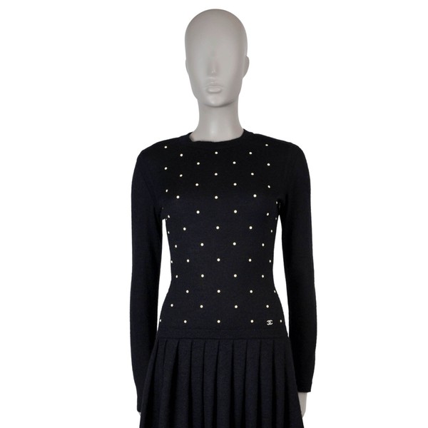 70773 authentisches CHANEL schwarzes Mohair 2014 14B PERLENVERZIERTES STRICKKLEID 36 XS