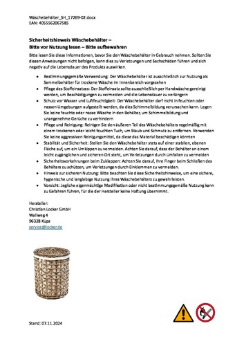 Wäschebehälter Wäschekorb Puff PLAIT Kubu Grau mit Deckel und Textilfutter groß - Bild 8 von 8