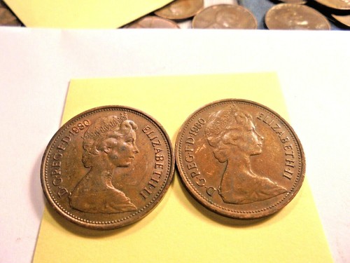  Queen ELIZABETH II New pence 2- 1980 Extremely Rare United Kingdom Coins