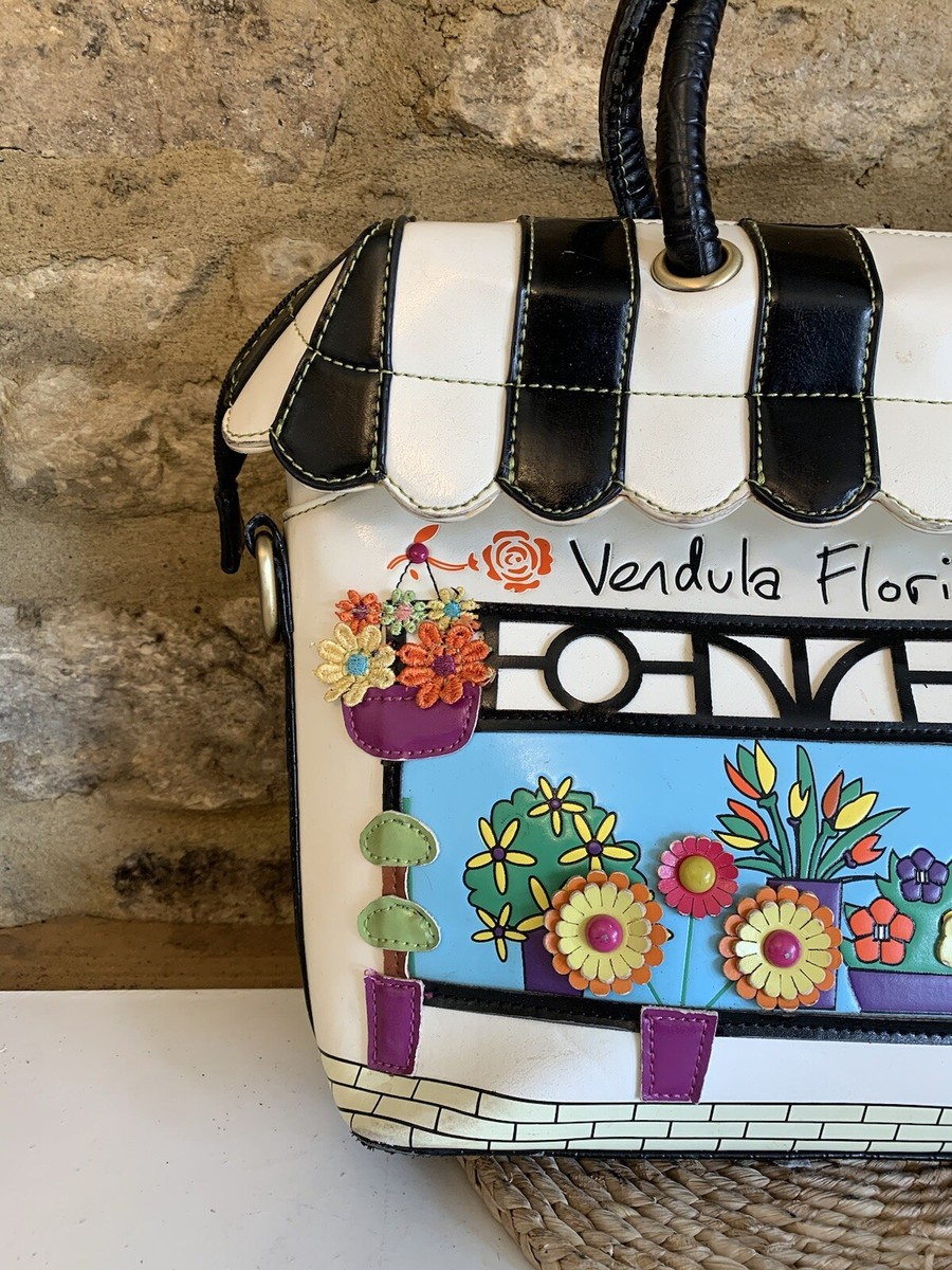 Vendula London Embellished Florist Shop Tote Handbag Cream Black Bag