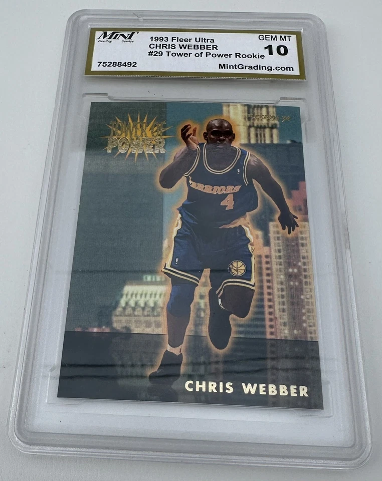 1993 Fleer CHRIS WEBBER #29 Rookie RC Warriors- Tower of Power- GEM-MT 10 - Image 2 of 4