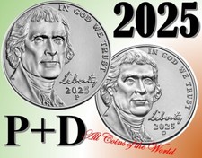 2025  P &D Jefferson Nickel 5¢ cent -  Set of 2  Uncirculated Coins
