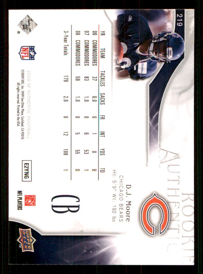 2009 SP Authentic #219 D.J. Moore RC /999 - Image 2 of 2