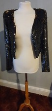 Black Gold Sequin Designer Partywear Evening Occasion Small Jacket Long Sleeves