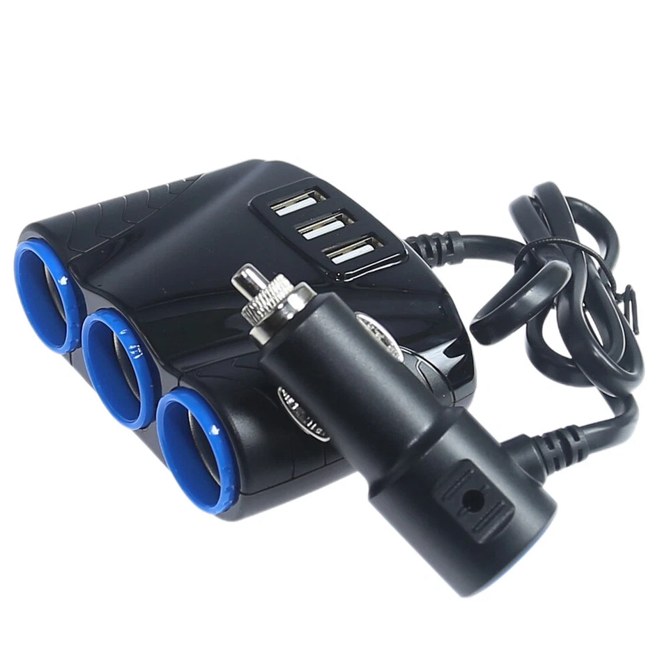 Cigarette Lighter Socket Splitter 12V 24V Outlet Power Adapter 3 USB Charger Car - Image 2 of 4
