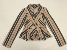Free People Rumpled Stripe Linen Blazer Jacket Tea Combo Raw Hem Size 2