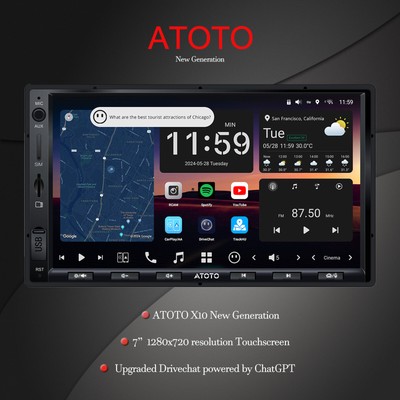 ATOTO X10 2 DIN ChatGPT 8+128G Autoradio Apple Carplay Android 13 Bluetooth Navi