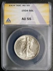 1934-P 50C Silver Walking Liberty Half Dollar ANACS AU55 Better Date