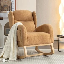 Teddy Upholstered Recliner Chair with High Backrest Rocking Chair for Nursery