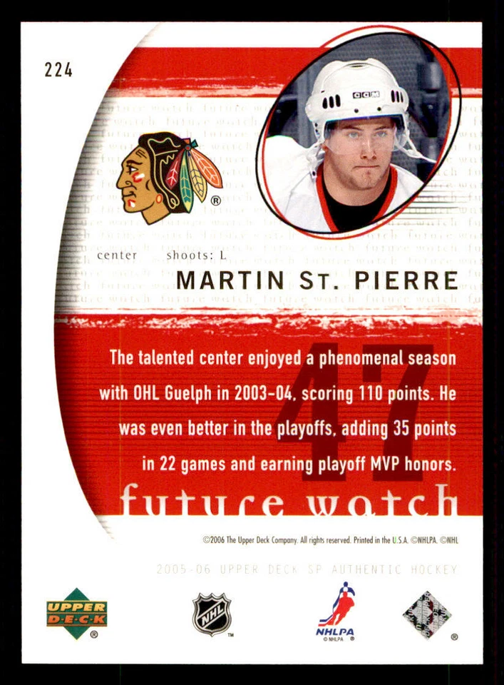 2005-06 SP Authentic #224 Martin St. Pierre RC /1999 (ref 240251) - Image 2 of 2