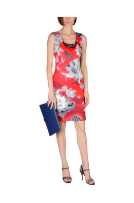 ROBERTO CAVALLI CLASS DRESS SZ 46/10 Red Black Sleeveless Sneath Runs Small