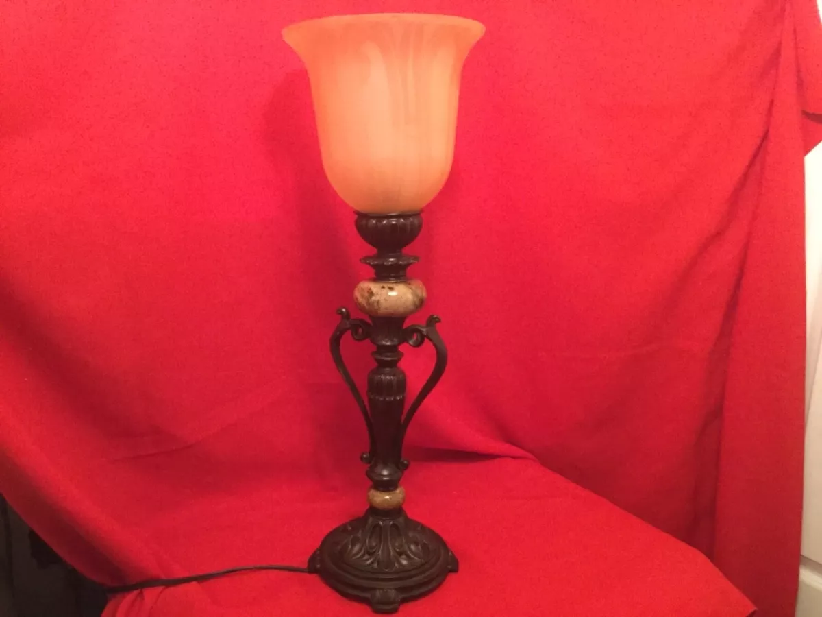 Antique Style Bronze Accent Table Lamp Uplight Champagne Glass Shade