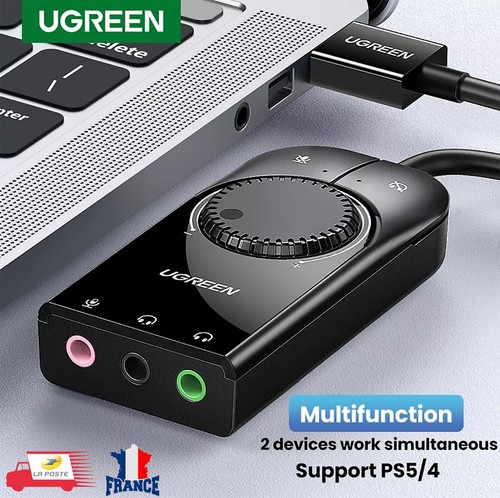 Carte Son Audio externe USB Stéréo 3.5mm pour PS5 PS4 Nintendo Switch PC Ugreen