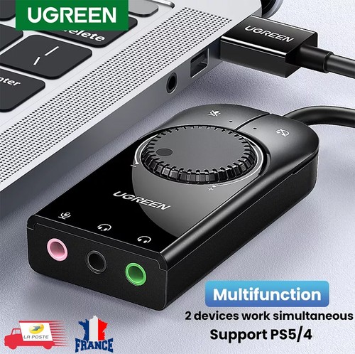 Carte son audio externe USB Ugreen  stéréo 3.5mm pour PS5 PS4 Nintendo Switch PC - Photo 1/12