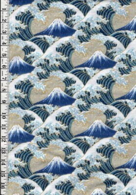 Cosmo Hokusai Crested Waves & Mt. Fuji-Dobby Weave- Tan - AP51903A- By Half Yard