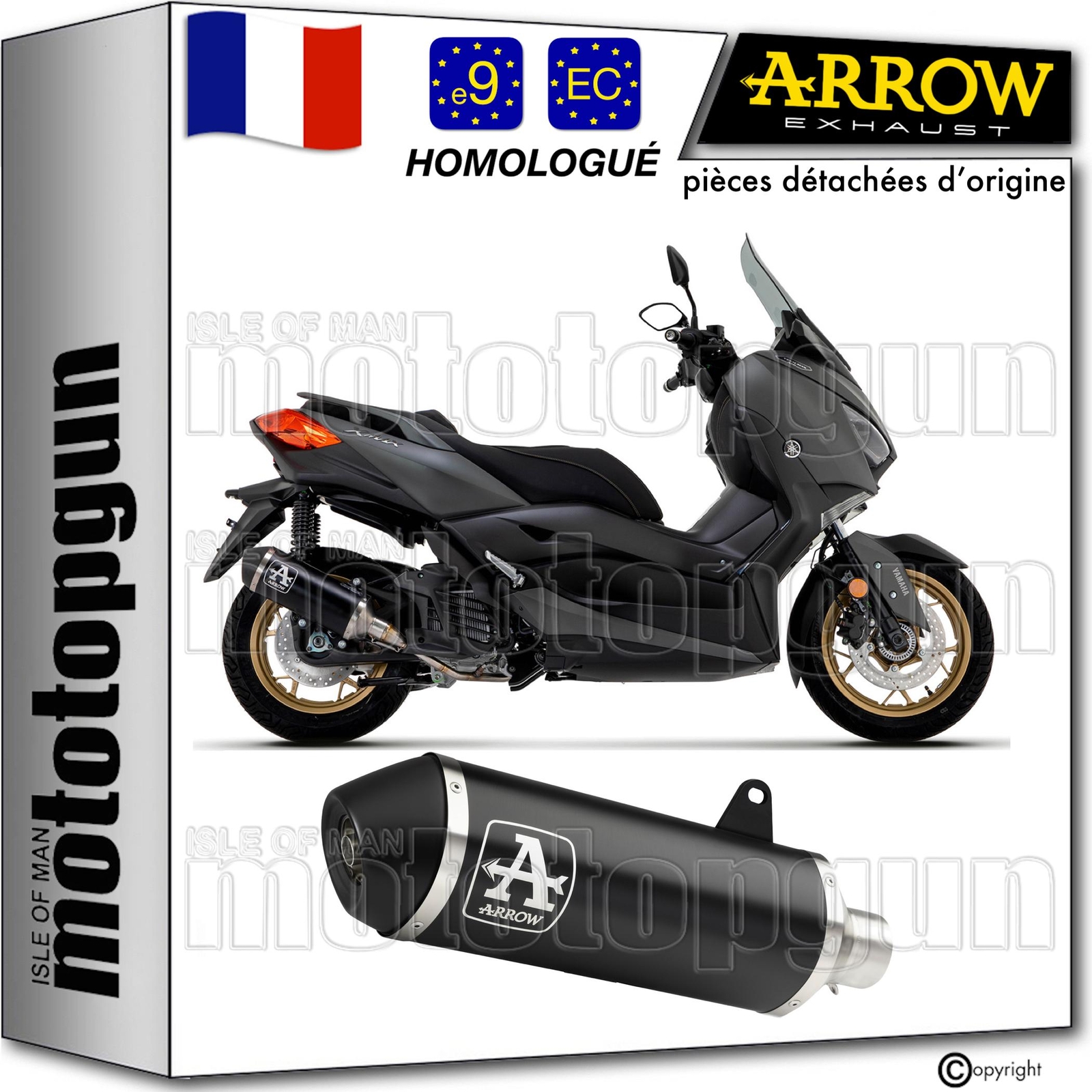 Silencieux échappement approuvé Urban Arrow open noir pour pot scooter Yamaha X-Max 300 2019
