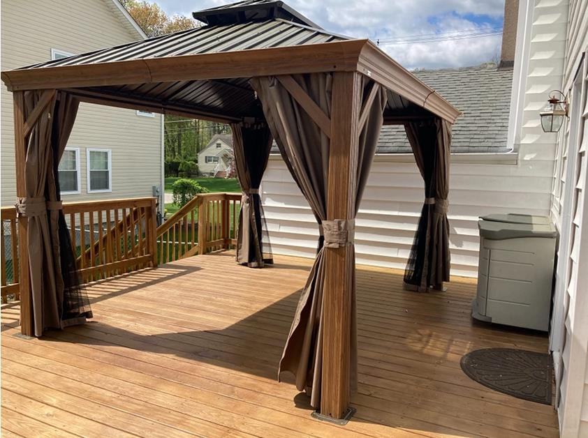Domi 10' x 12' Outdoor Hardtop Gazebo Aluminum Wood Grain Frame w/Sidewalls