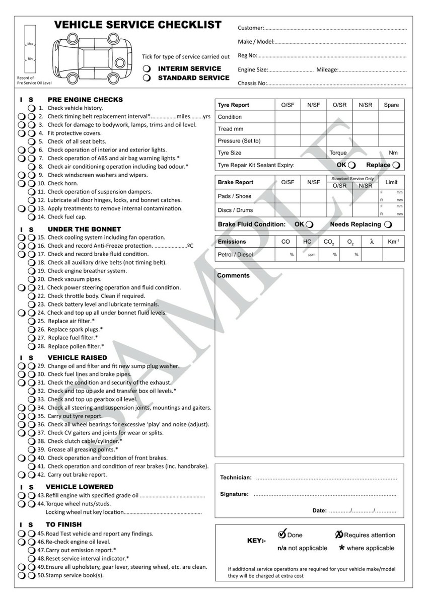 Automotive Service Sheet