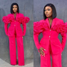 Dressy Women's Suit Shawl Lapel Trendy Party Casual Outfits 2 Piece Set