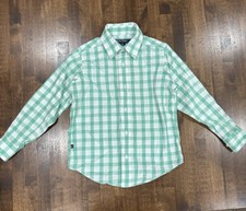 Brooks Brothers Fleece Boys Green Plaid Long Sleeve Button Dress Shirt XS Spring