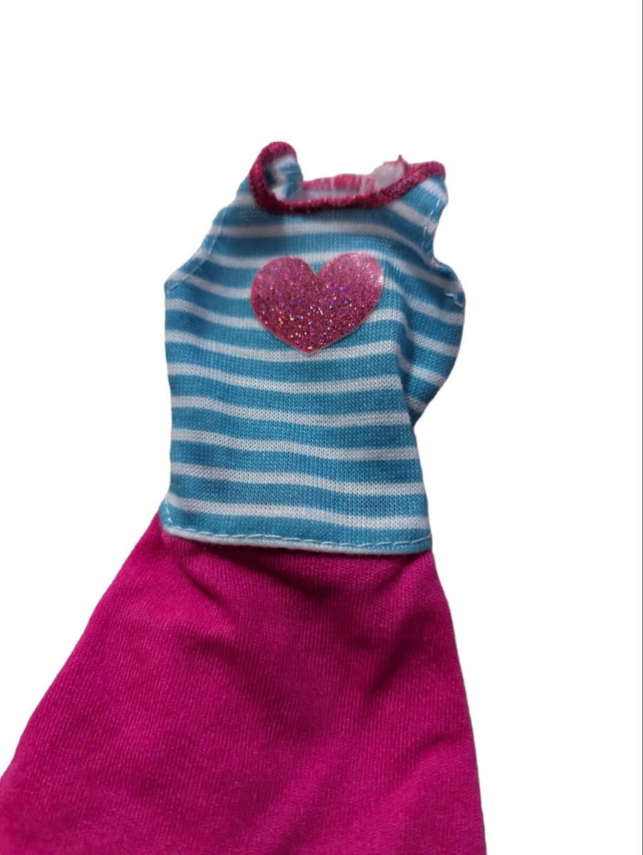 Barbie Doll Heart Dress Blue White Pink Striped Valentines Glitter Summer