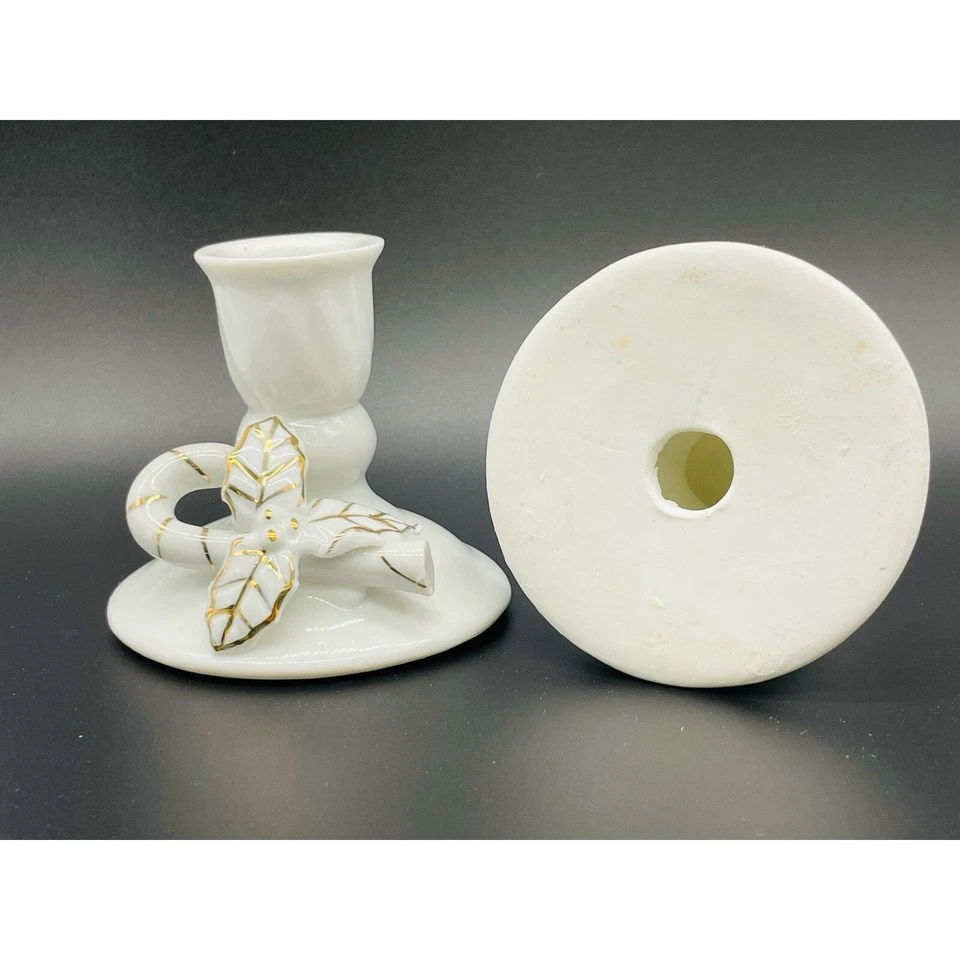 Par de candelabros de porcelana vintage de Navidad bayas de acebo bastón de caramelo Foto 4 de 4