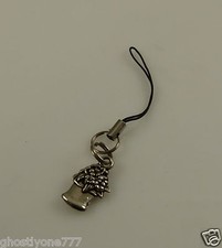 Flower pot mothers day bling cell phone charm or purse charm silvertone garden