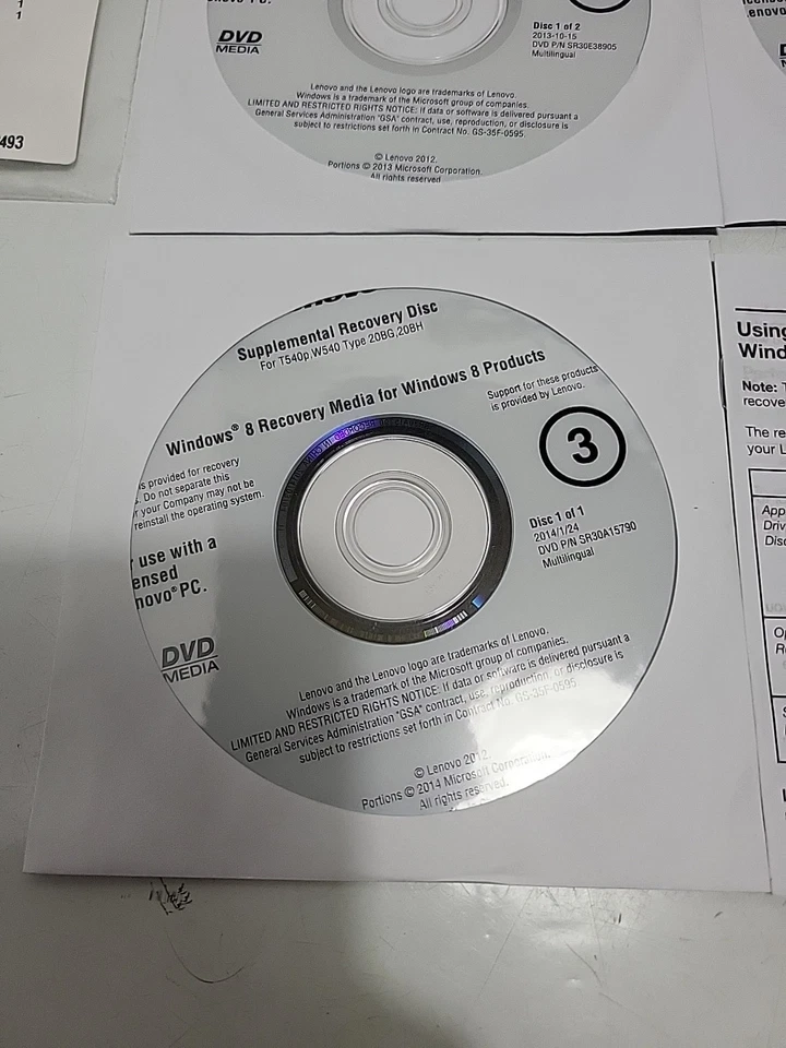 Lenovo E431 E531 Windows 8 Pro Operating System Recovery Disc Set of 5 DVDs - Image 3 of 4