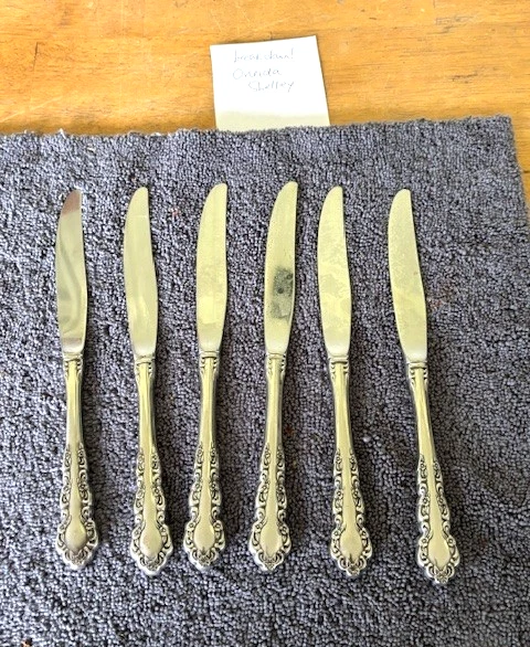 6-Oneida SHELLEY Cube 9" Serrated Stainless Dinner Knives EUC