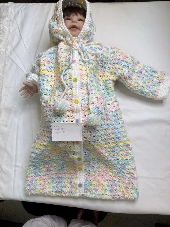 "Bolso de banderín para bebé de ganchillo hecho a mano color pastel 21"" largo 15"" ancho manga 8""" Foto 4 de 4