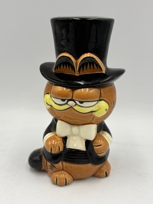 Vintage 1981 Enesco Downpace Garfield Smoking & Zylinderhut Keramik 5'' Figur sehr guter Zustand
