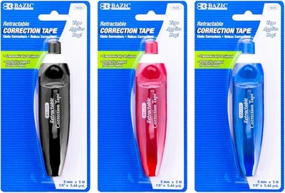 BAZIC Products Retractable Correction Tape 5 mm x 196'', Easy to Use Applicator