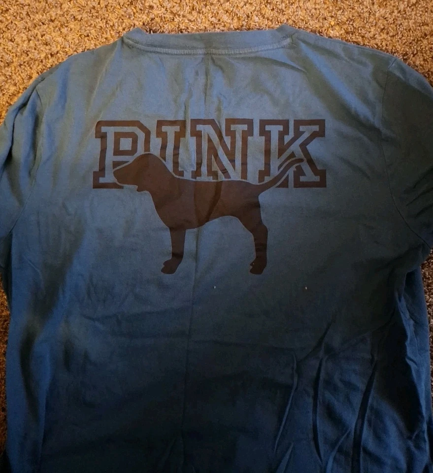 Victorias Secret Pink T Shirt w/Pocket Size M, Teal Blue - Image 2 of 3